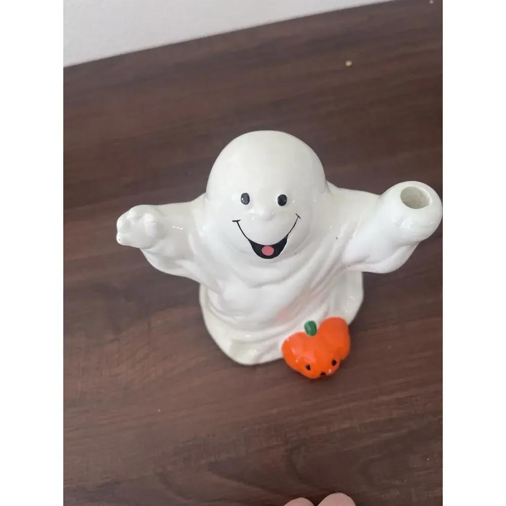 Vintage Porcelain Halloween Pumpkin Ghost Piggy Bank